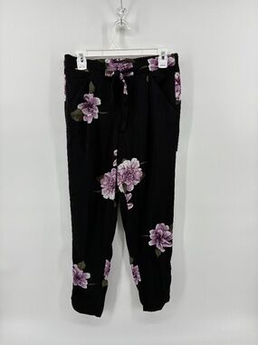 Dynamite Floral Spring Pants Black Purple